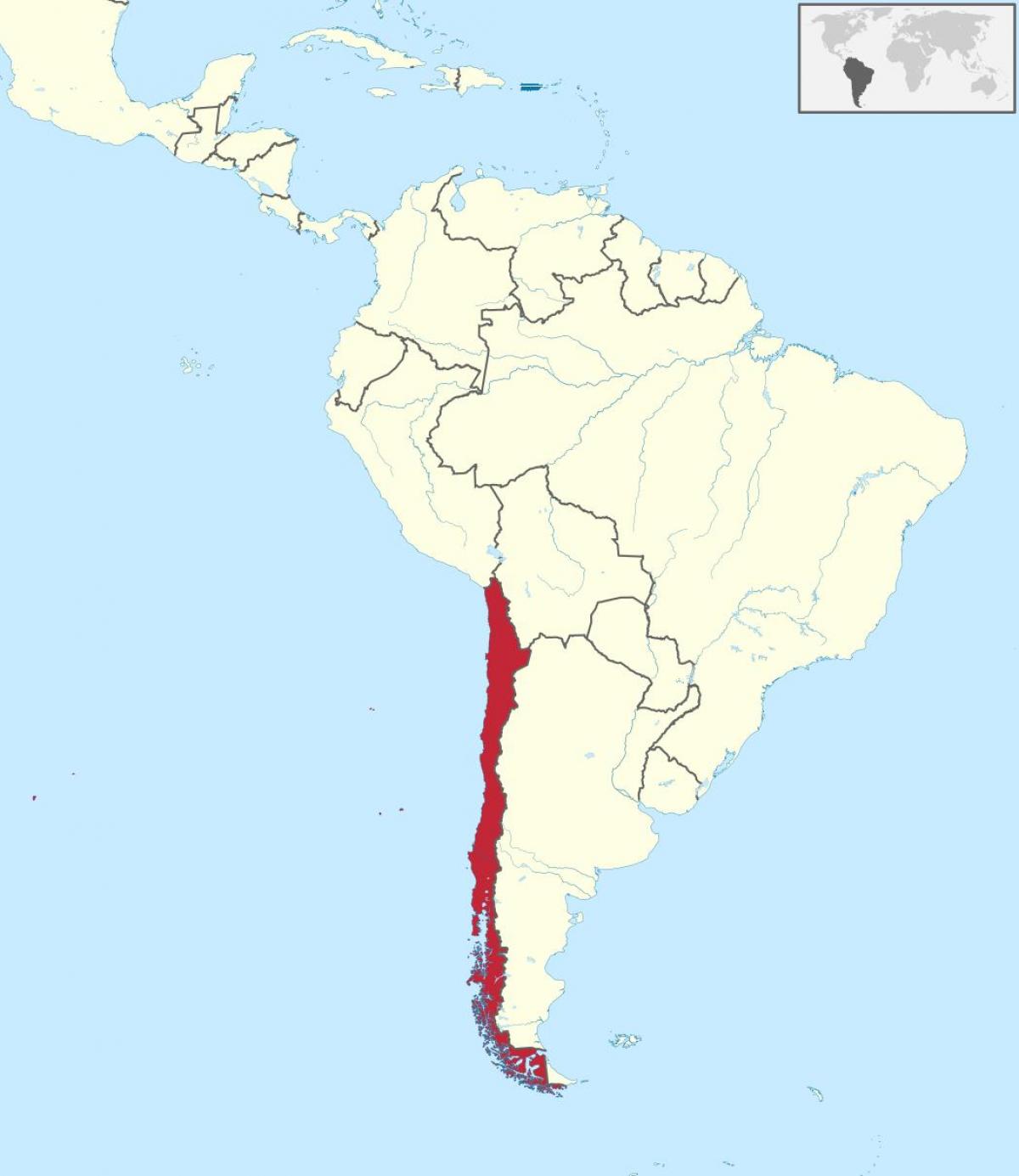 Chile v južnej amerike mapu