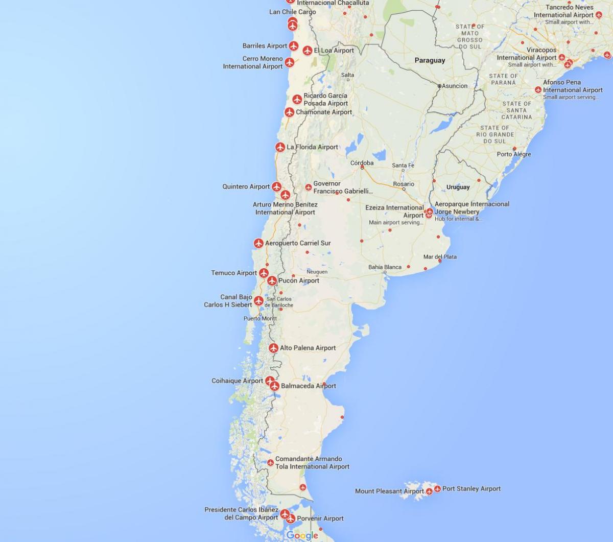 mapa letísk v Čile