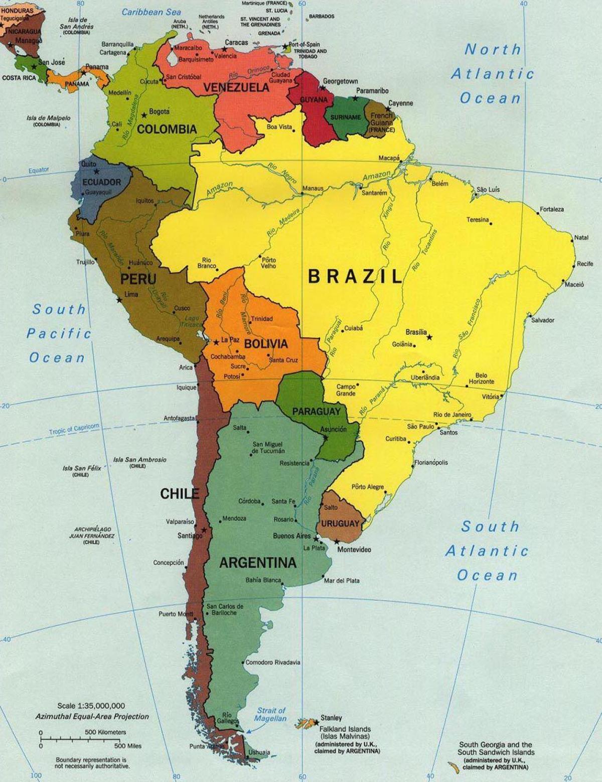 Čile krajiny, v mape sveta