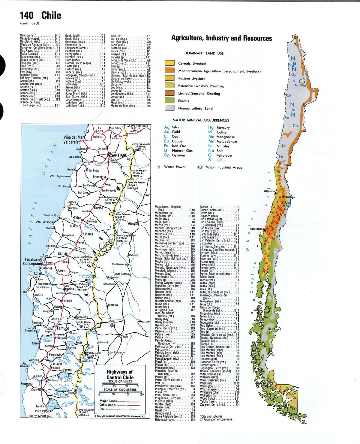 Mapa Čile prírodných zdrojov