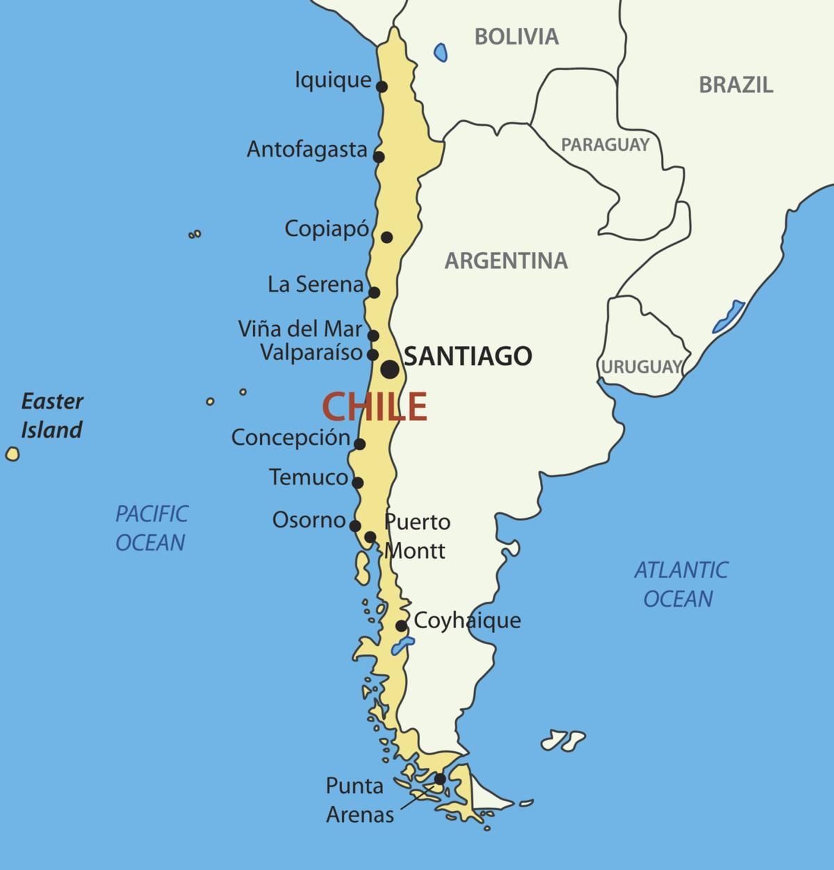 Mapa krajiny Chile