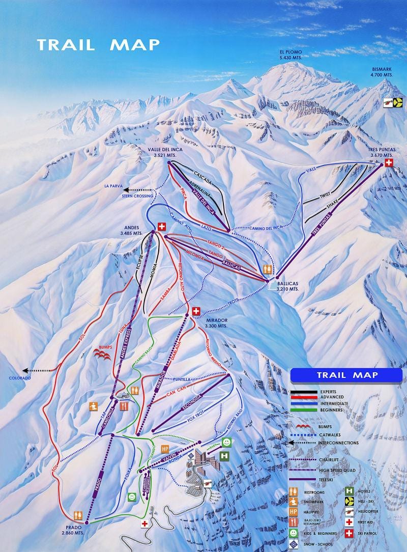 Mapa Čile lyžiarske strediská