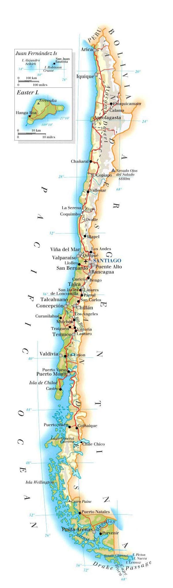 Mapa národných parkoch Čile