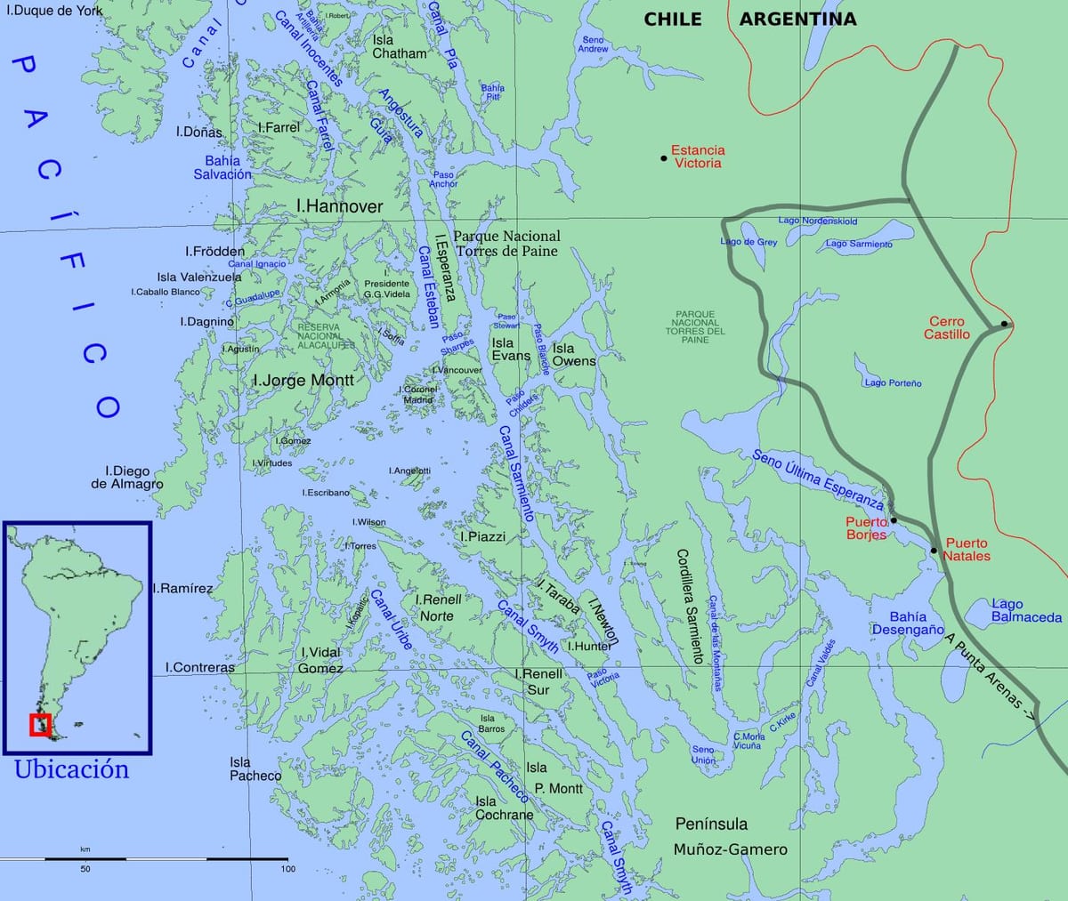 Mapa Čilský ľadovce