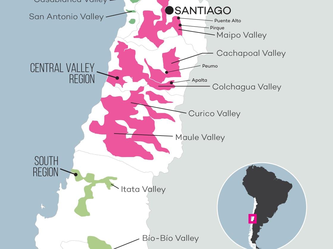 Mapa z central valley Čile