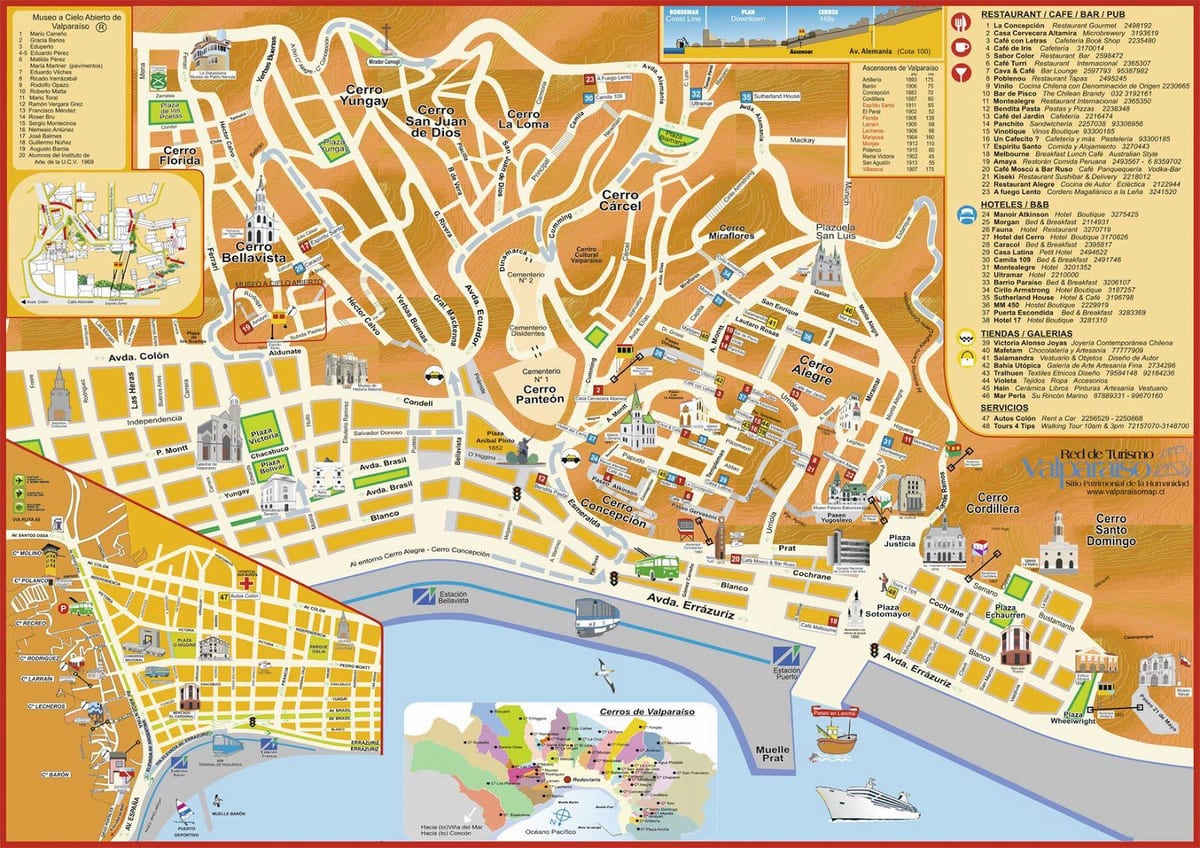 turistická mapa valparaiso Čile