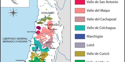 Mapa Čile vinárske regióny 