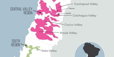 Mapa z central valley Čile
